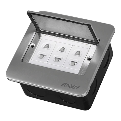 Royu RWF51 Square Floor Receptacle with 3 Gang Universal Outlet 15A (Wide) | Royu by KHM Megatools Corp.