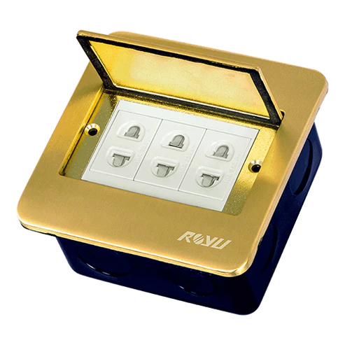 Royu RWF61 Square Floor Receptacle with 3 Gang Universal Outlet 15A (Wide) | Royu by KHM Megatools Corp. Main image