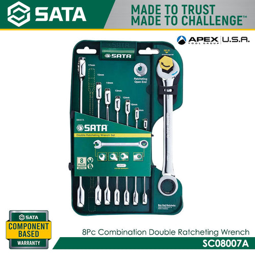 Sata SC08007A 8Pc Combination Double Ratcheting Wrench Set 8-19mm
