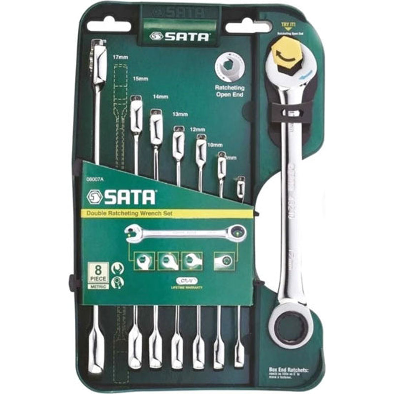 Sata SC08007A 8Pc Combination Double Ratcheting Wrench Set 8-19mm - view 3