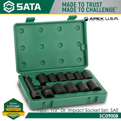 Sata SC09008 12Pc. 1/2" Dr. Impact Socket Set, SAE