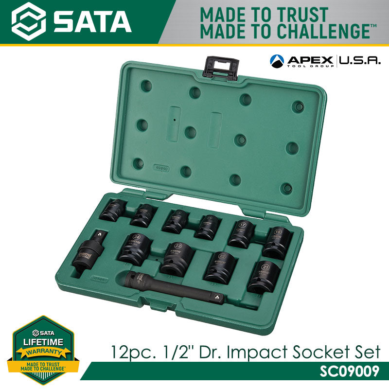 Sata SC09009 12Pc. 1/2" Dr. Impact Socket Set, Metric