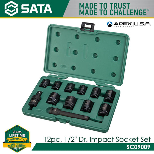 Sata SC09009 12Pc. 1/2" Dr. Impact Socket Set, Metric
