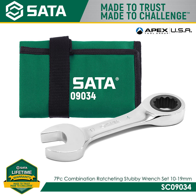 Sata SC09034 7Pc Combination Ratcheting Stubby Wrench Set 10-19mm Secondary image