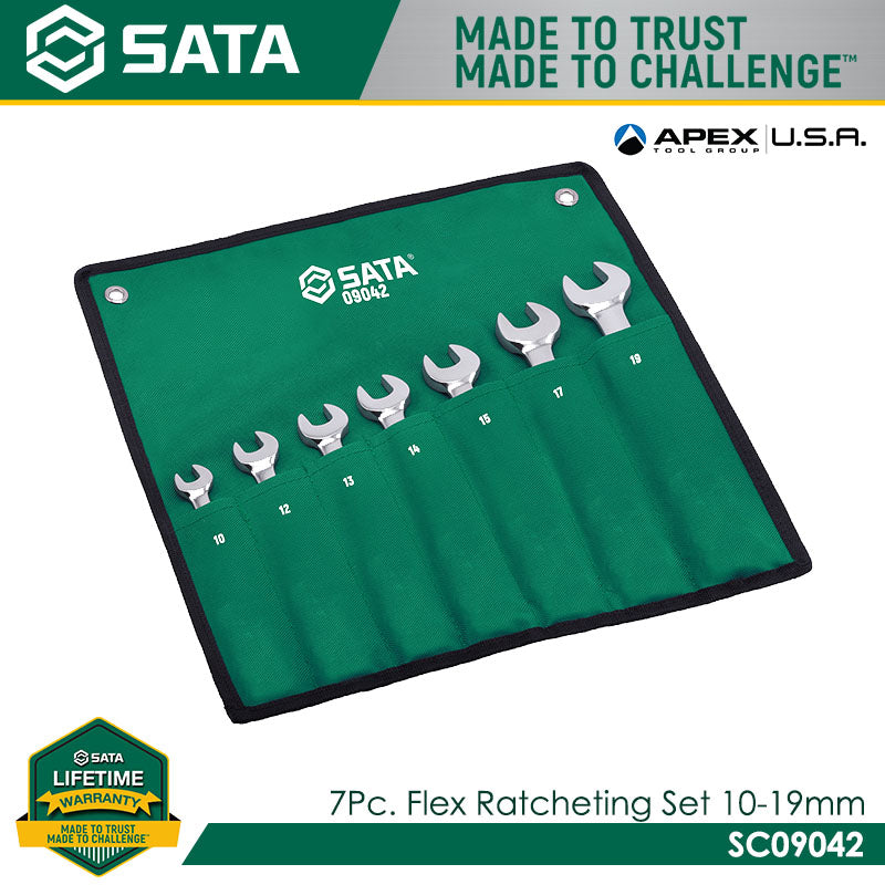 Sata SC09042 7Pc Flex Ratcheting Wrench Set 10-19mm