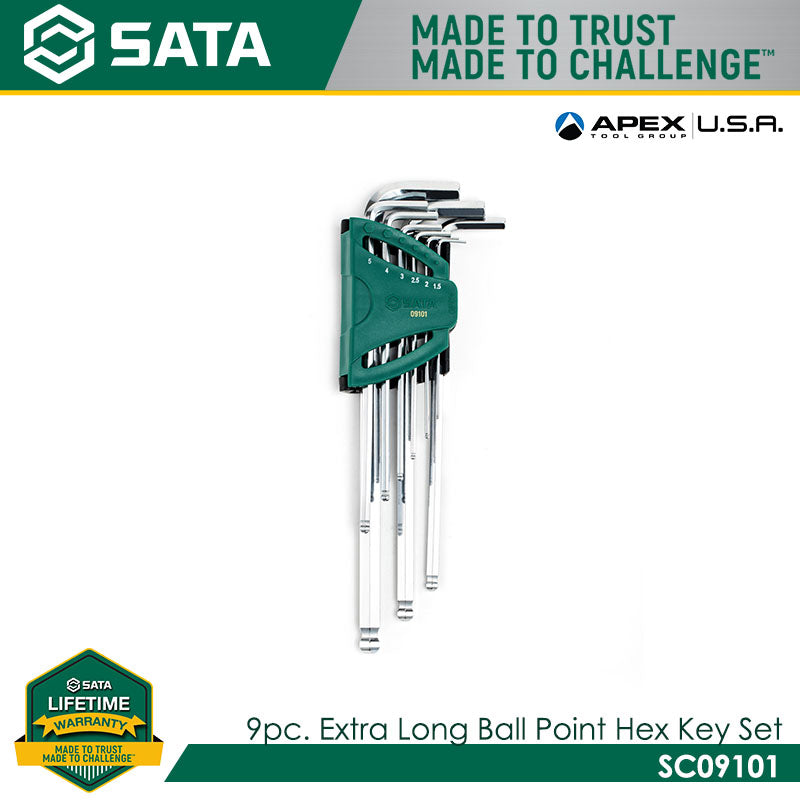 Sata SC09101 9Pc. Extra Long Ball Point Hex Key Set - view 3