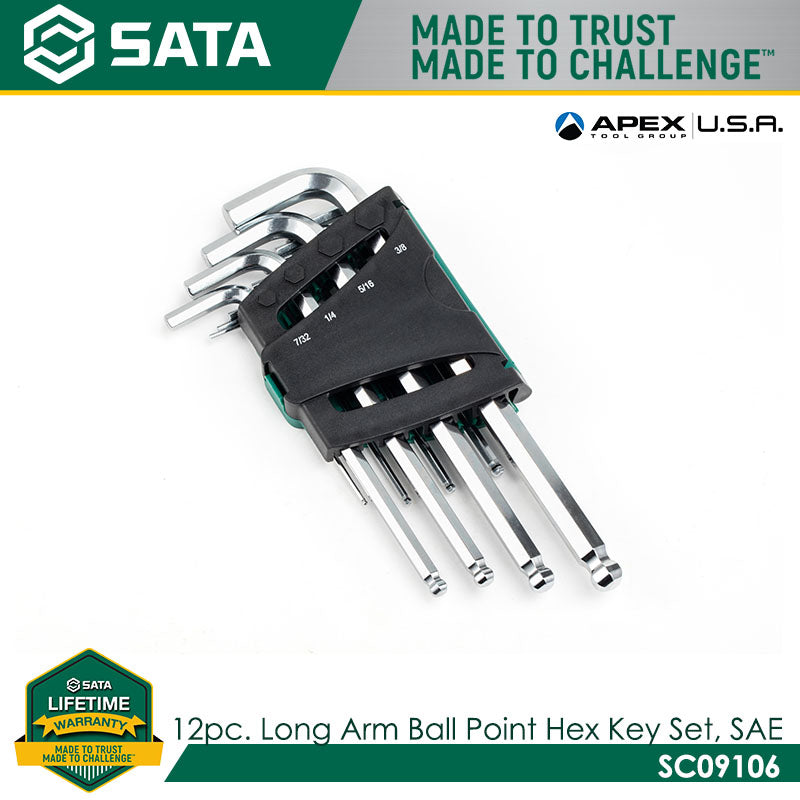 Sata SC09106 12Pc. Long Arm Ball Point Hex Key Set, SAE - view 3