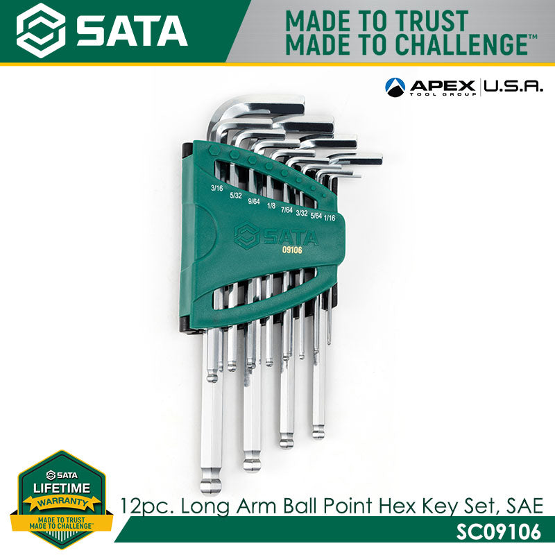 Sata SC09106 12Pc. Long Arm Ball Point Hex Key Set, SAE Main image