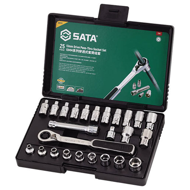 Sata SC09131 25Pc. 13mm Dr. Pass-Thru Ratcheting Set