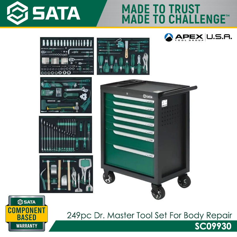 Sata SC09930 249pc Dr. Master Tool Set For Body Repair With 7 Drawers Trolley 95126