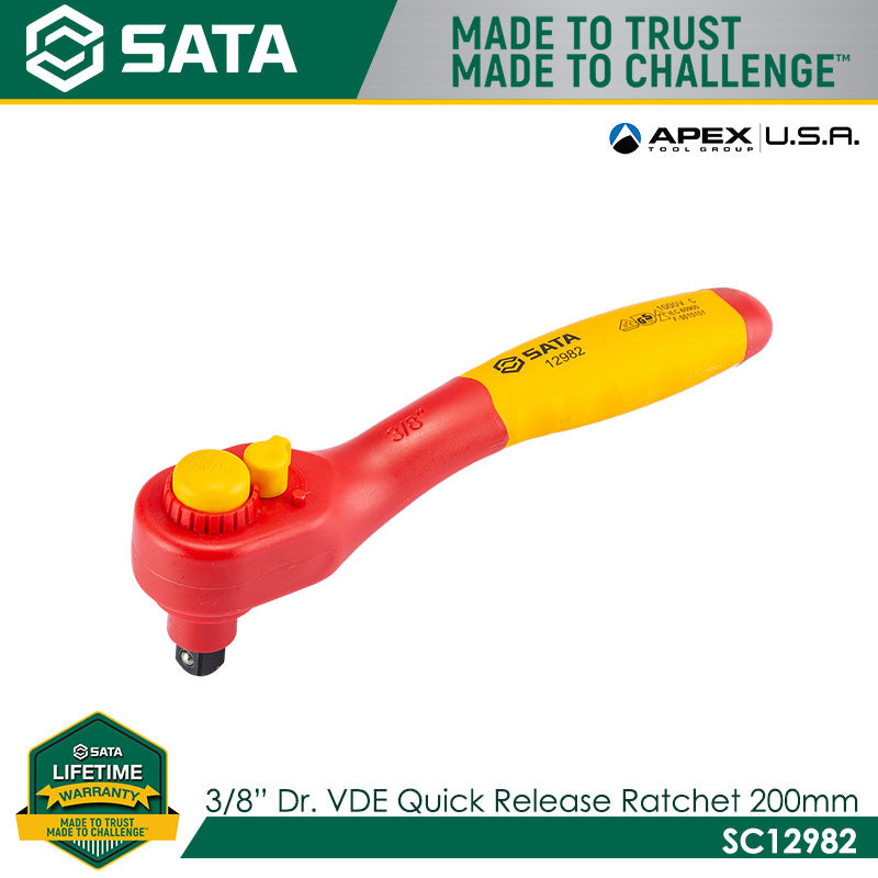 Sata SC12982 3/8" Dr. VDE Quick Release Ratchet 200mm