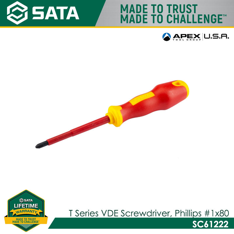 Sata SC61222 T Series VDE Screwdriver, Phillips #1x80mm Main image