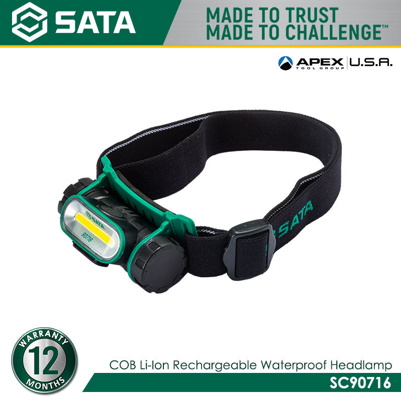 Sata SC90716 COB Li-Ion Rechargeable Waterproof Headlamp Main image