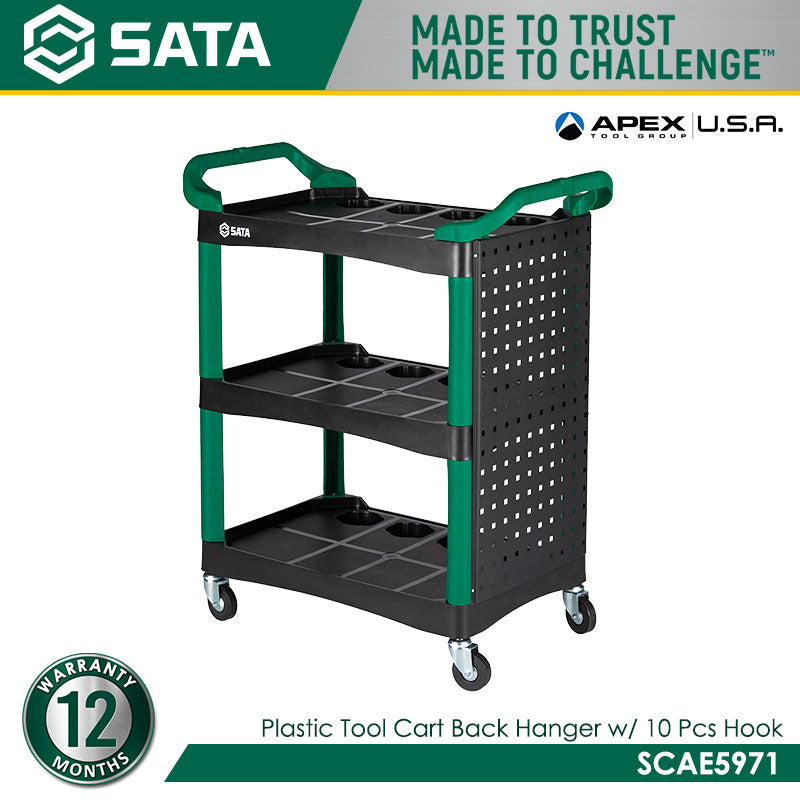 Sata SCAE5971 Plastic Tool Cart with Back Hanger and 10 Hooks