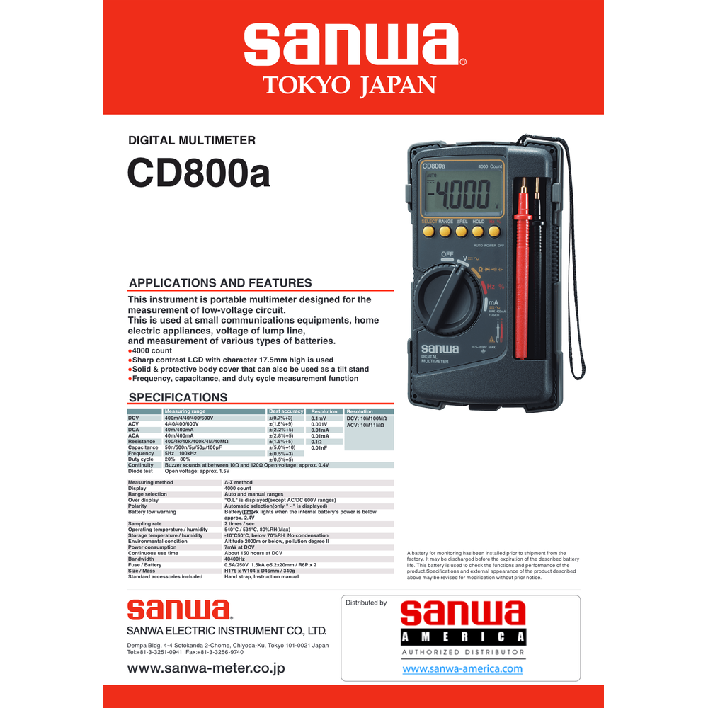 Sanwa CD800A Digital Multi Tester - KHM Megatools Corp.