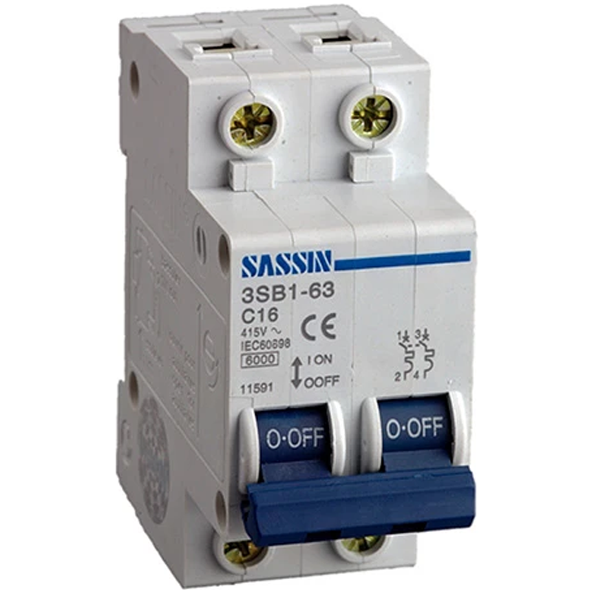 Sassin 2-Pole 6kAIC Miniature Circuit Breaker (MCB) (3SB1-63 Series) | Sassin by KHM Megatools Corp.