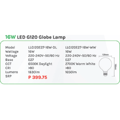 Omni 16W LED G120 Globe Lamp Light - KHM Megatools Corp.