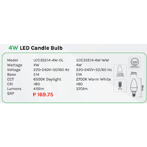 Omni 4W LED Candle Light Bulb E14 - KHM Megatools Corp.