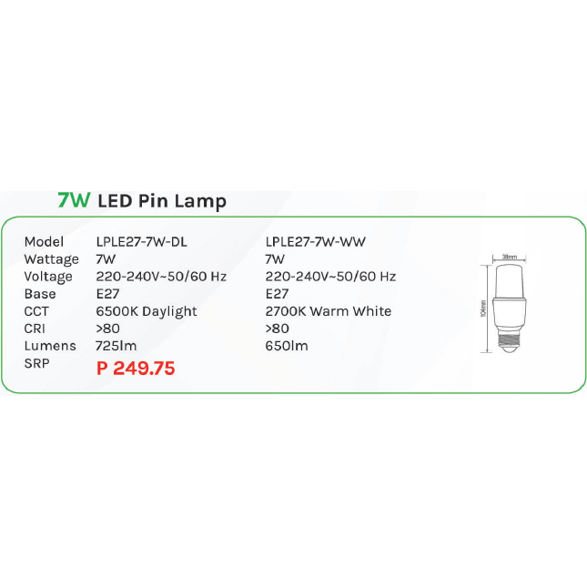 Omni 7W LED Pin Lamp Light E27 - KHM Megatools Corp.