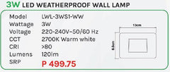 Omni 3W LED Weatherproof Wall Lamp Light (LWL-3WS1-WW) - ToolsSavvy.ph