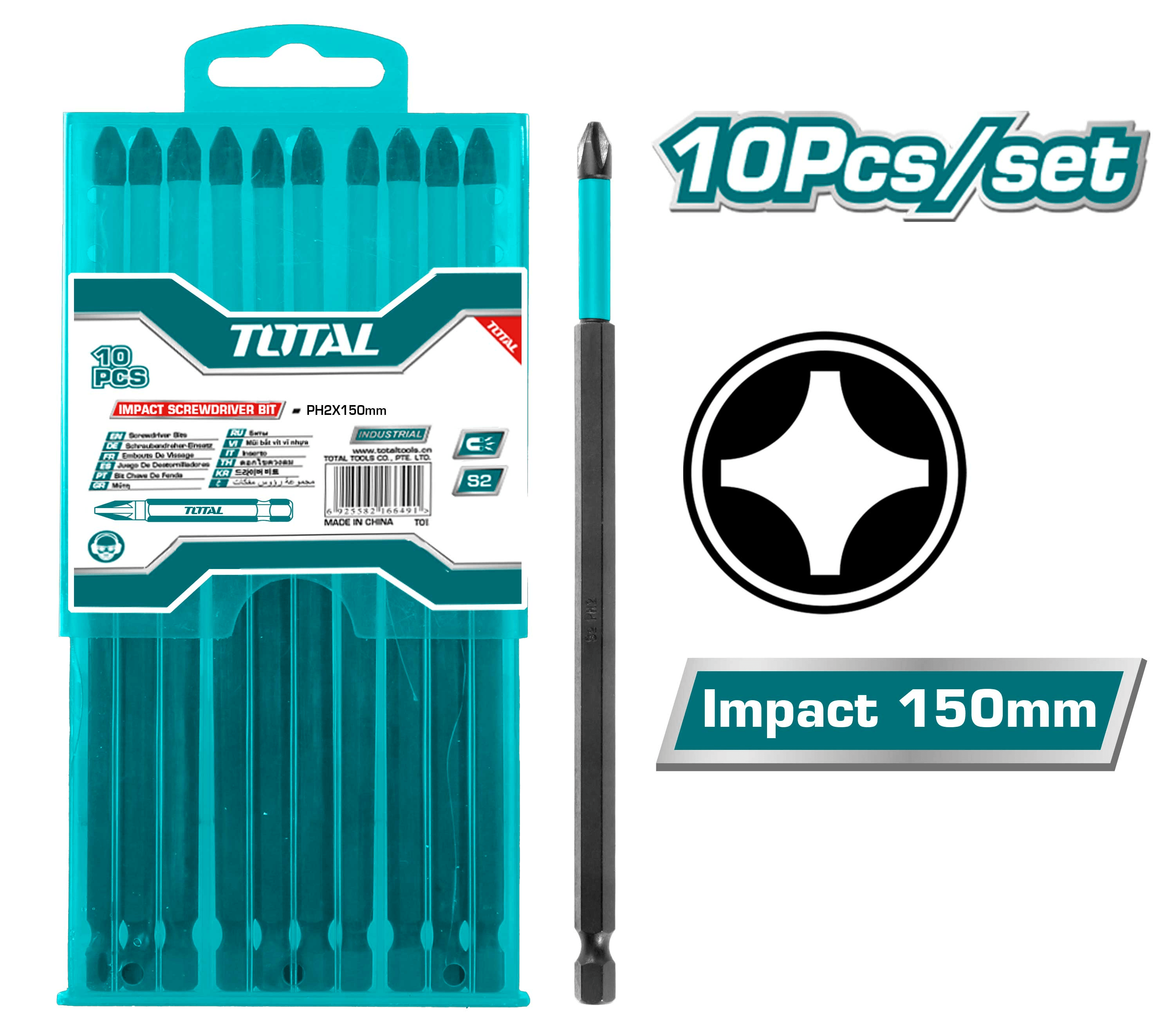 Total TACIM16PH263 10pcs Impact Screwdriver Bit Set 150mm | Total by KHM Megatools Corp.