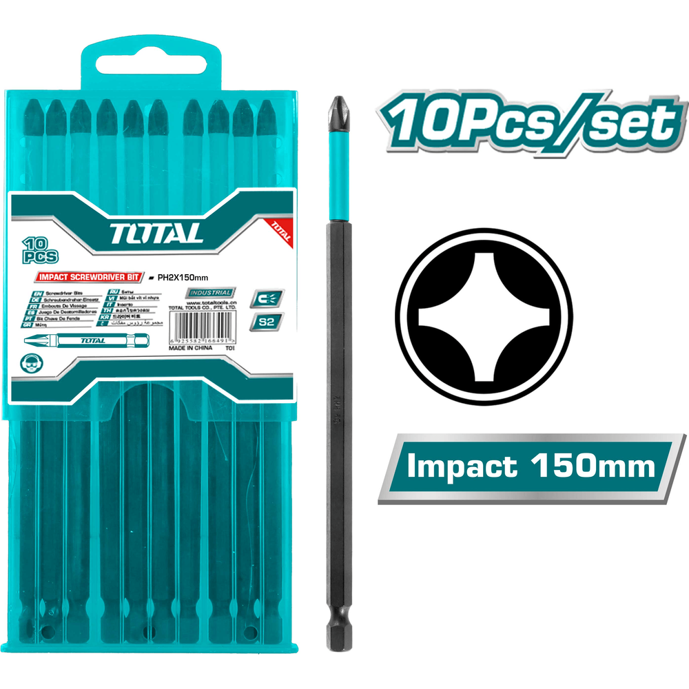 Total TACIM16PH263 10pcs Impact Screwdriver Bit Set 150mm | Total by KHM Megatools Corp.