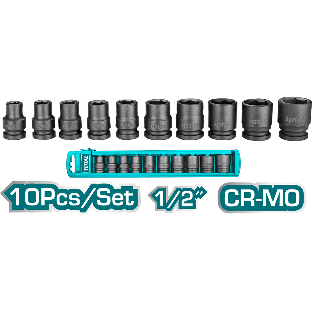 Total THISTD12101 10pcs 1/2" Drive Impact Socket Wrench Set | Total by KHM Megatools Corp.