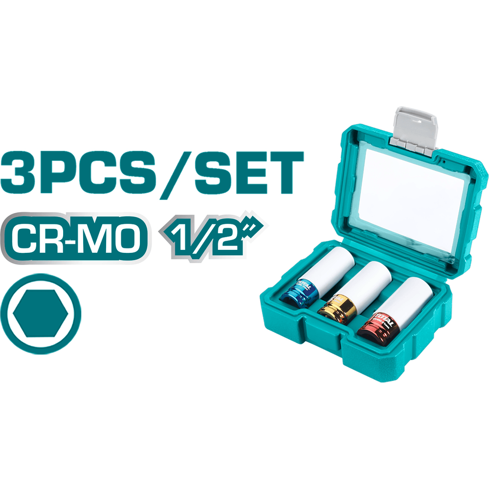 Total THMLNS031 3pcs 1/2" Non Marring Lug Nut Socket Wrench Set | Total by KHM Megatools Corp. Main image