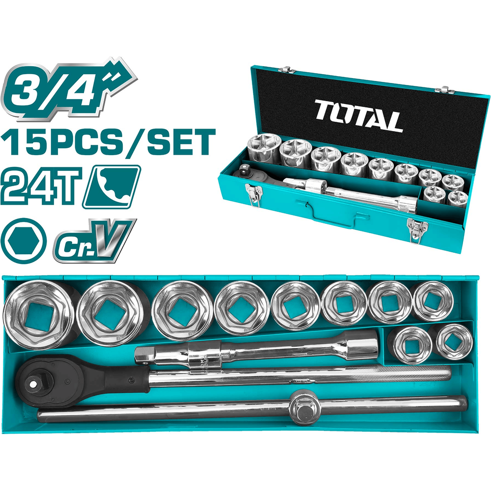 Total THT341151 15pcs 3/4" Drive Socket Wrench Set | Total by KHM Megatools Corp. Main image