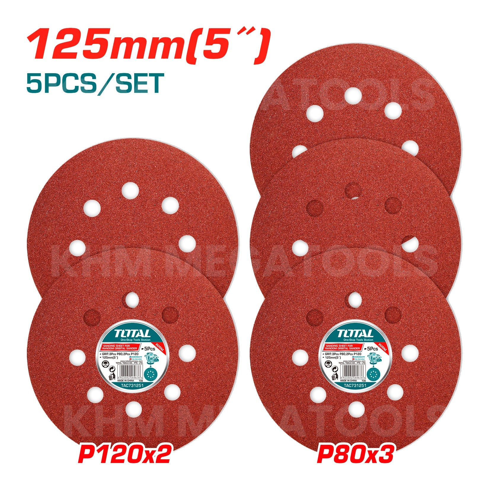 Total TAC731251 Velcro Sanding Disc 5" (5pcs) - ToolsSavvy.ph