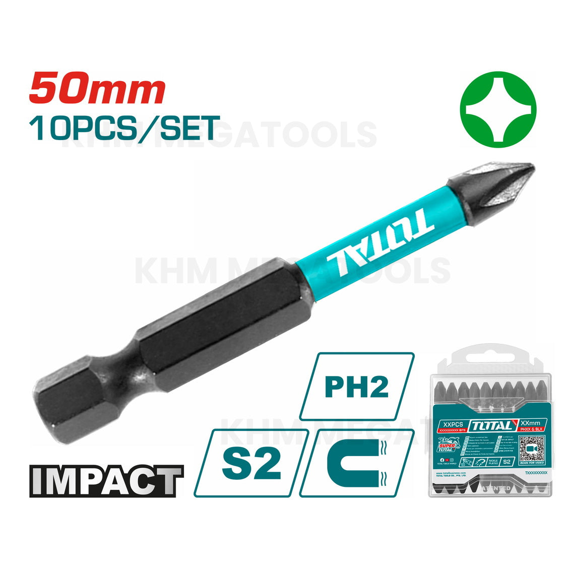 Total TACIM16PH223 10pcs Impact Screwdriver Bit Set 50mm - ToolsSavvy.ph