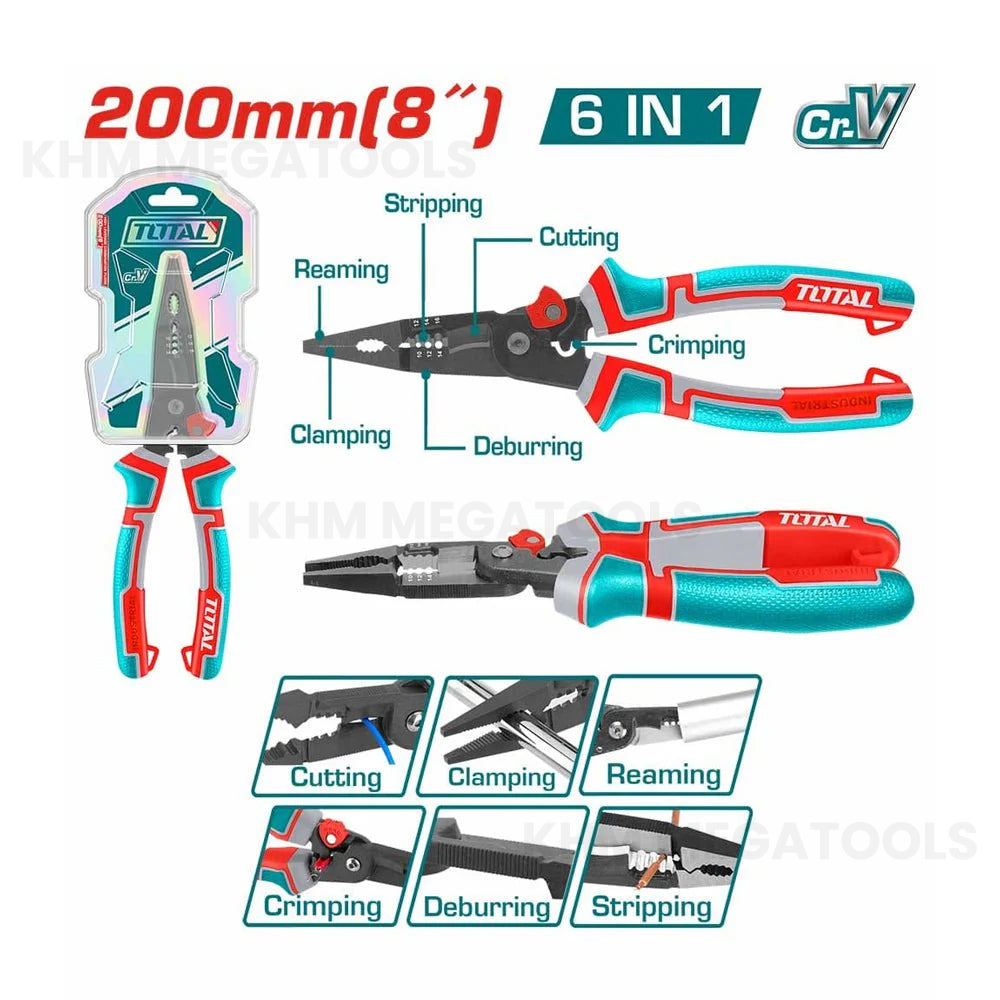 Total THTMF286 6 in 1 Multi-function Long Nose Plier 8" - ToolsSavvy.ph