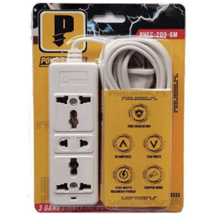Powerhouse Electric Extension Cord 3 Gang Universal Outlet - KHM Megatools Corp. Main image