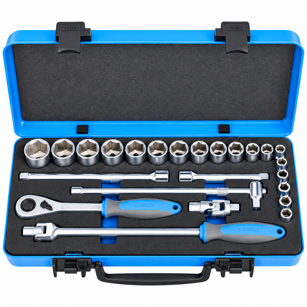 Unior 190BI6P22IN Socket Wrench Set 1/2" Dr. 3/8"–1-1/4" (23 Pcs/Set) Main image