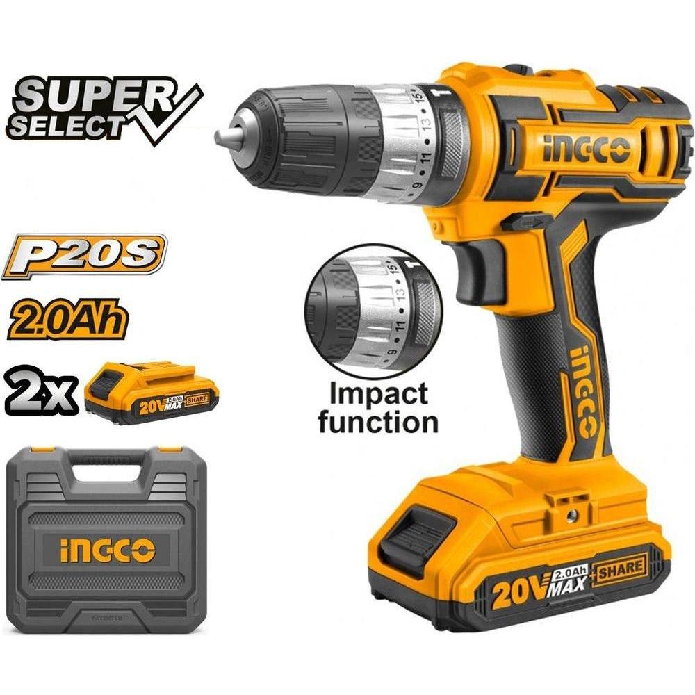 Ingco CIDLI200215 20V Cordless Li-Ion Impact Drill 20V SS - KHM Megatools Corp.