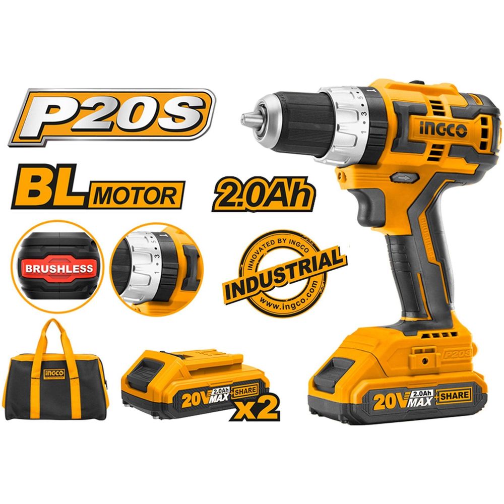 Ingco CIDLI20608 20V Cordless Li-Ion Impact Drill 20V BL Motor - KHM Megatools Corp.