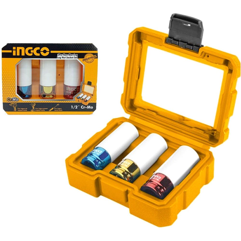 Ingco HNMLNS031 3pcs Non Marring Lug Nut Impact Socket Wrench Set 1/2" Drive - KHM Megatools Corp.