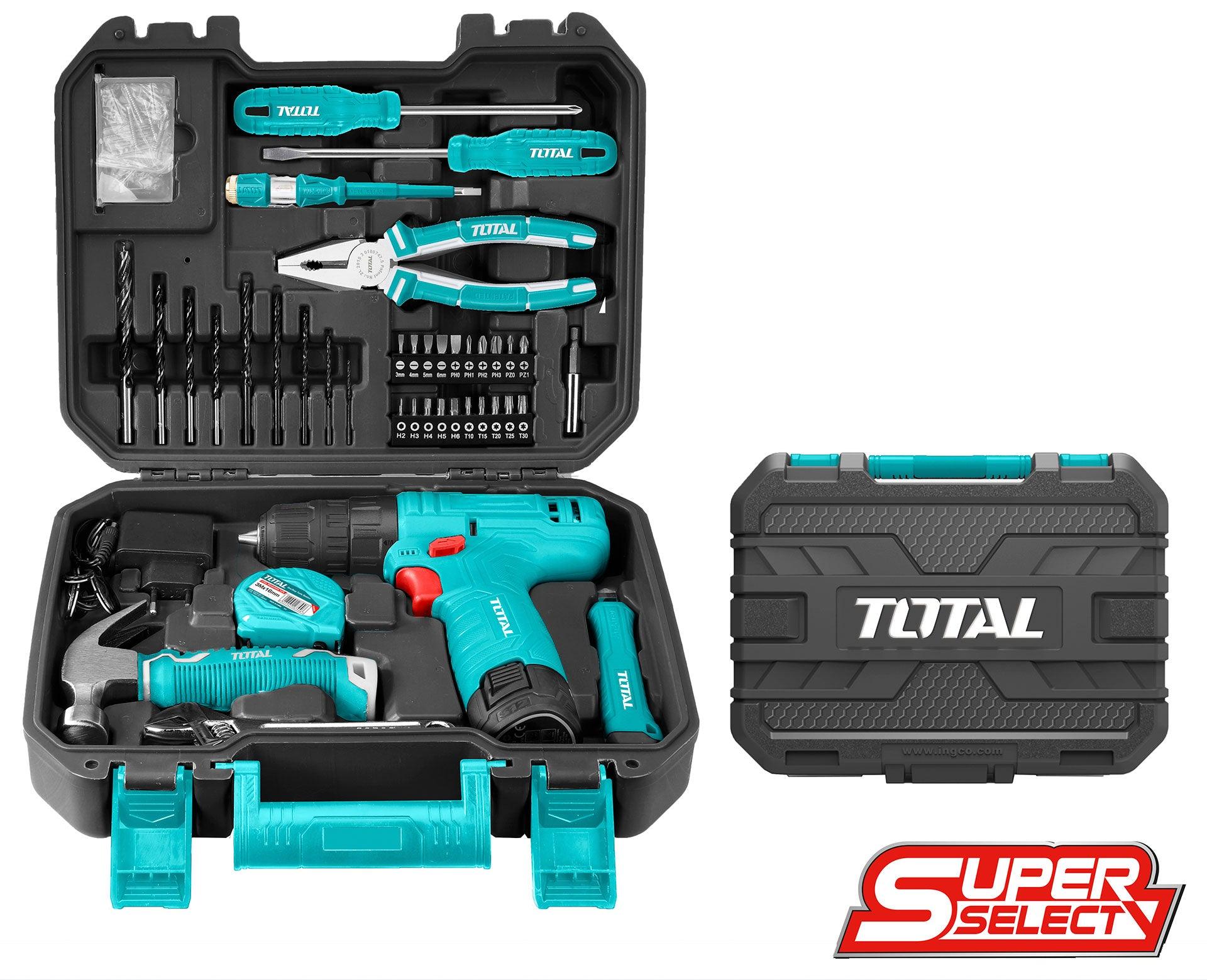 Total THKTHP10812 12V Cordless Drill + Hand Tools Set (81 pcs Household Tool Set) | Total by KHM Megatools Corp.