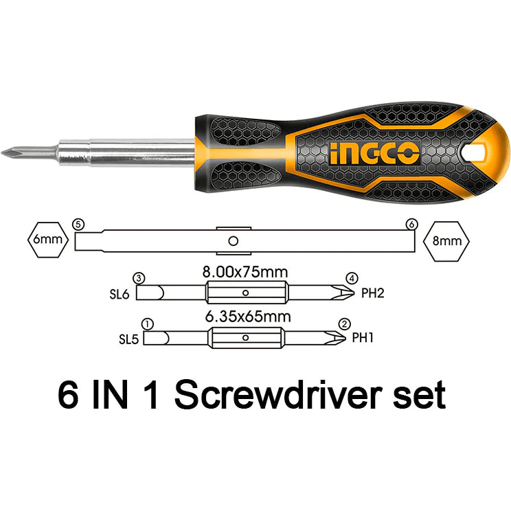 Ingco AKISD0608 6in1 Screwdriver Set - KHM Megatools Corp. Main image