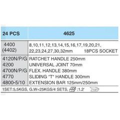 Hans 4625 1/2" Drive 25pcs Impact Socket Wrench Set | Hans by KHM Megatools Corp.