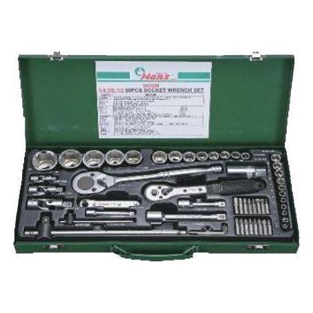 Hans 9655M 55pcs Socket Wrench Set 6pts (1/4",3/8",1/2" Drive) | Hans by KHM Megatools Corp. Main image