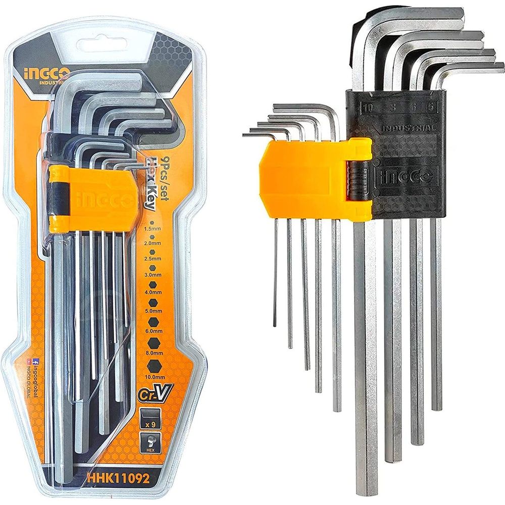 Ingco HHK11092 9pcs Hex Allen Key Wrench Set (Extra Long Arm) - KHM Megatools Corp.