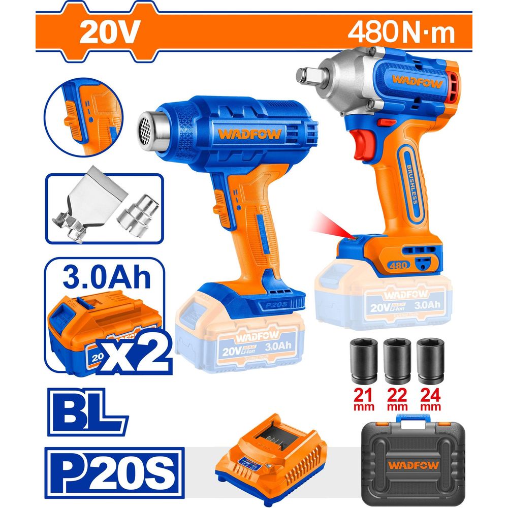 Wadfow WOS241091 Li-Ion Cordless 20V 2pcs Combo Kit | Wadfow by KHM Megatools Corp. Main image