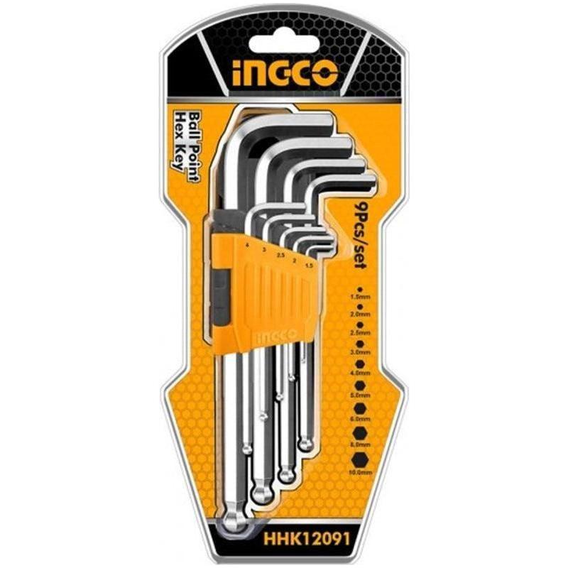 Ingco HHK12091 9pcs Ball Point Hex Allen Key Wrench Set (Long Arm) - KHM Megatools Corp. Main image