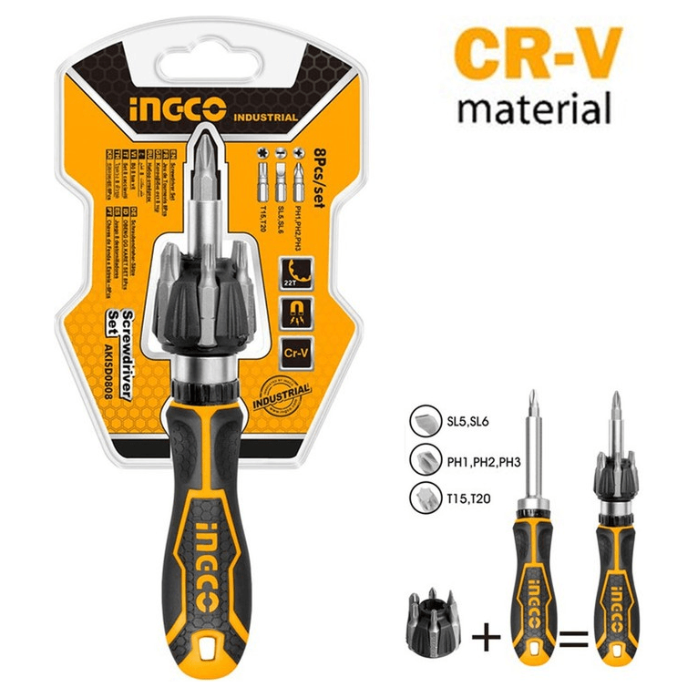 Ingco AKISD0808 8pcs Ratchet Screwdriver Set - KHM Megatools Corp.