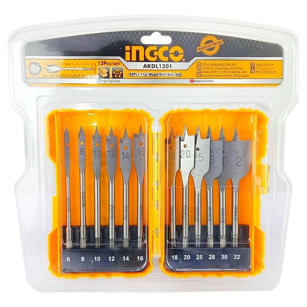 Ingco AKDL1201 12pcs Flat Wood Drill Bits Set - KHM Megatools Corp. Main image