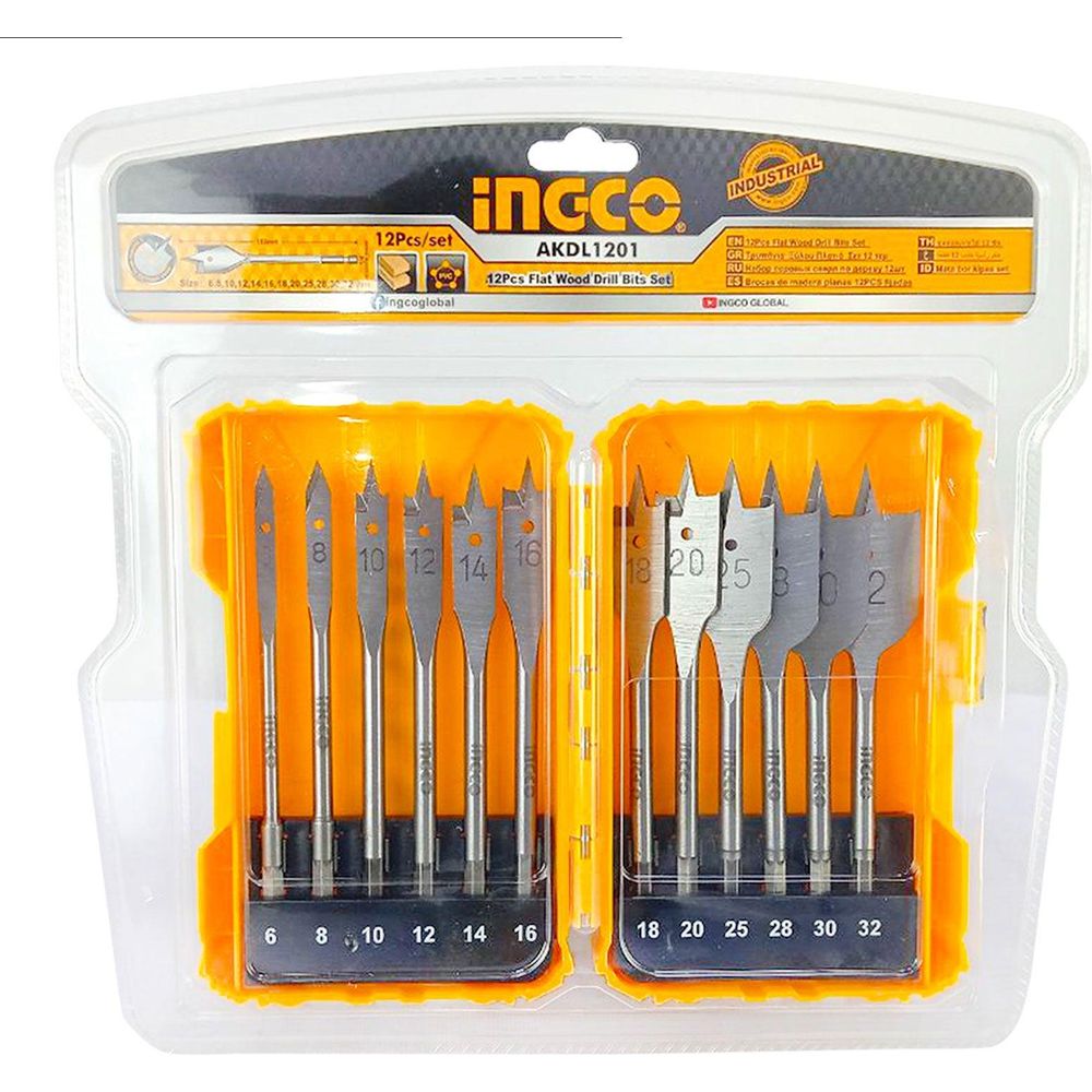 Ingco AKDL1201 12pcs Flat Wood Drill Bits Set - KHM Megatools Corp.