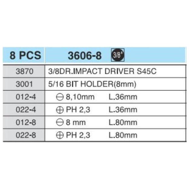 Hans 3606-8 Impact Driver Set 3/8" Drive Secondary image