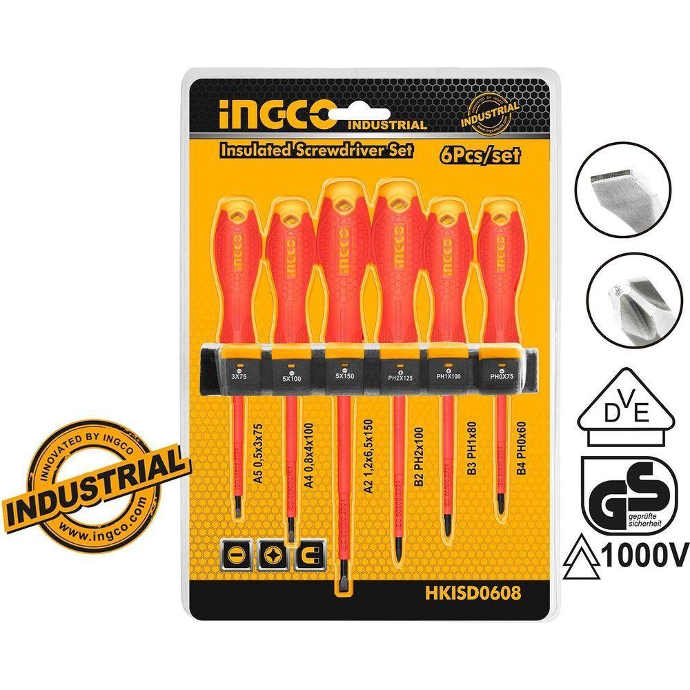 Ingco HKISD0608 Insulated 6pcs Screwdriver Set (Round Shank) 1000V - KHM Megatools Corp. Main image