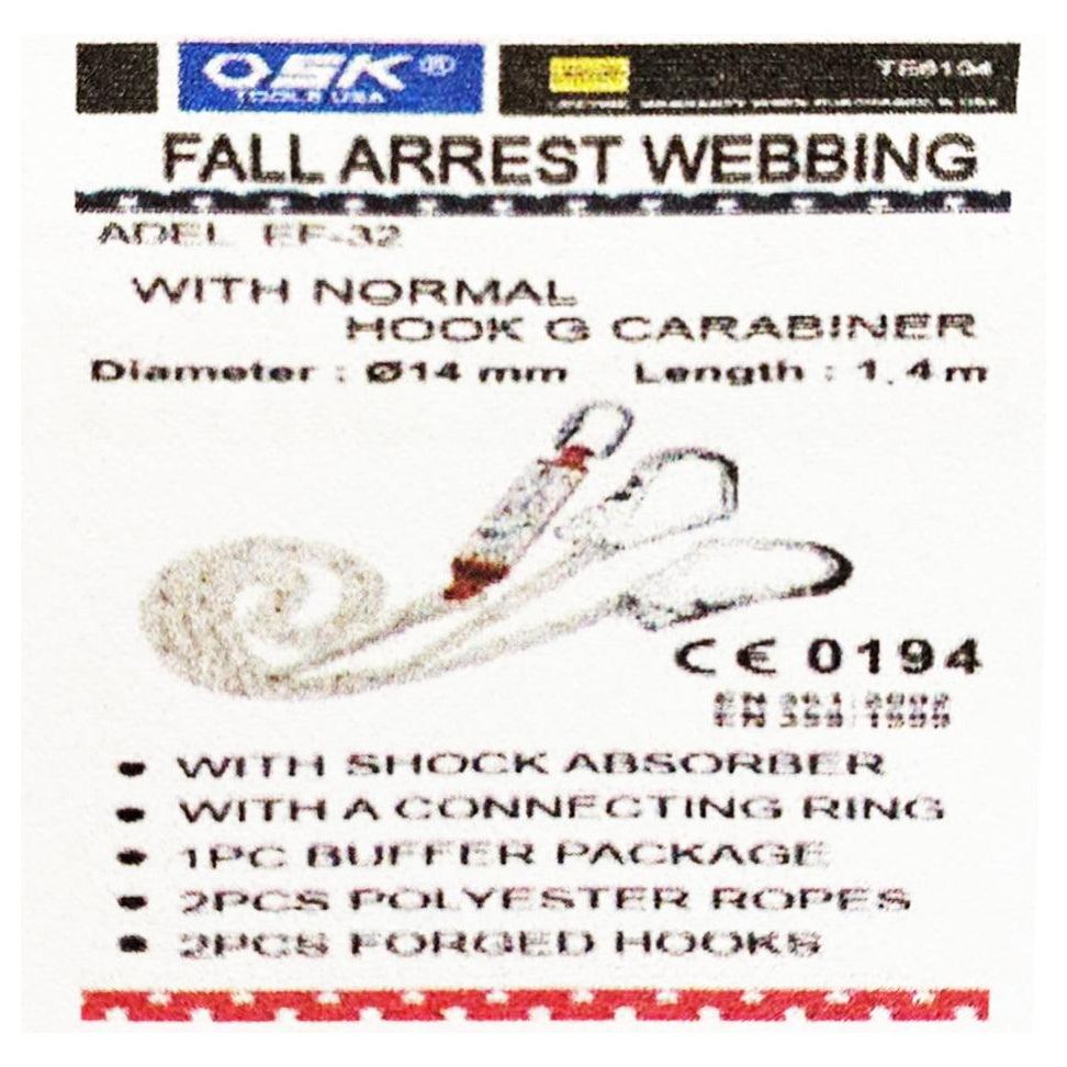 OSK TE6104 Double Lanyard with Absorber Big Hook / Fall Arrest Webbing - KHM Megatools Corp. Main image